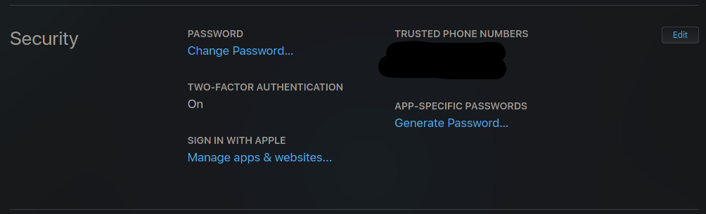 Apple ID Security Page