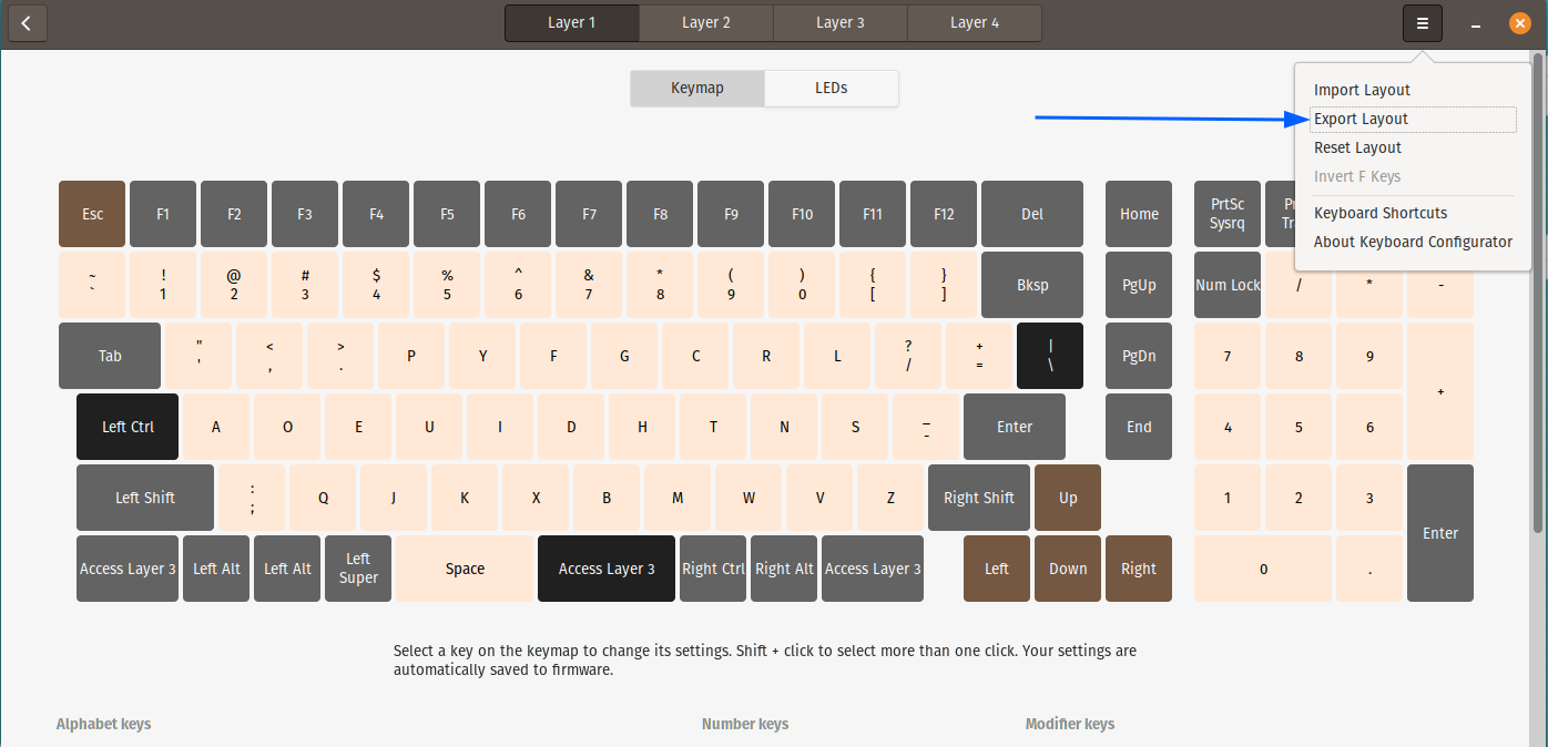 Exporting Layout in Keyboard Configurator