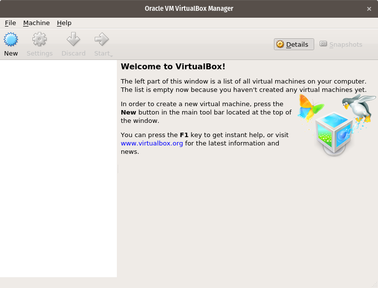 VirtualBox Initial Screen