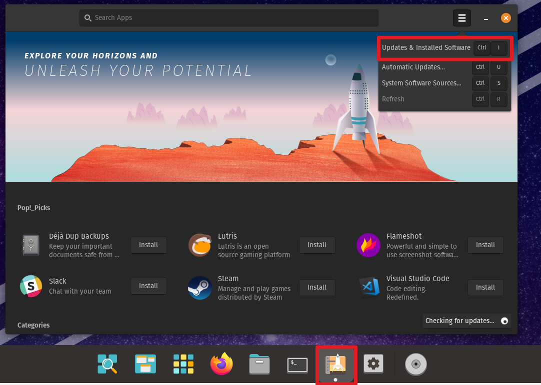 Check for updates in the Pop! Shop