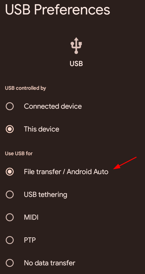 Android USB Preferences