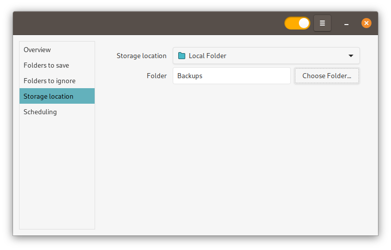 Selecting a backup location in Deja-Dup