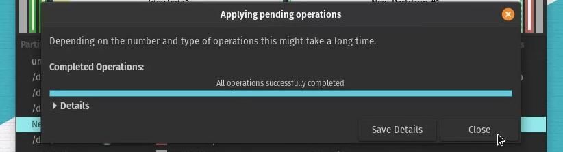 Completed GParted operations