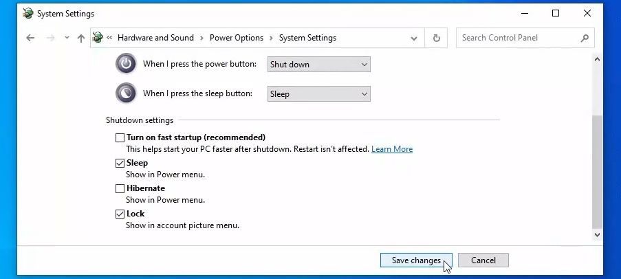 Disabling Fast Startup in Windows