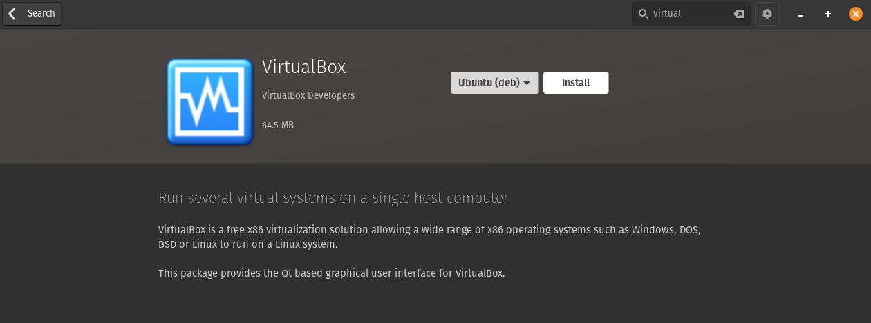 VirtualBox Listing in Popshop
