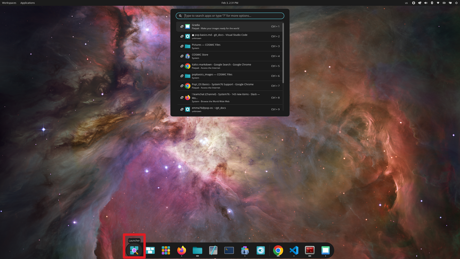 Activating the Launcher in Pop!_OS 24.04
