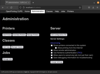 CUPS Administration Tab