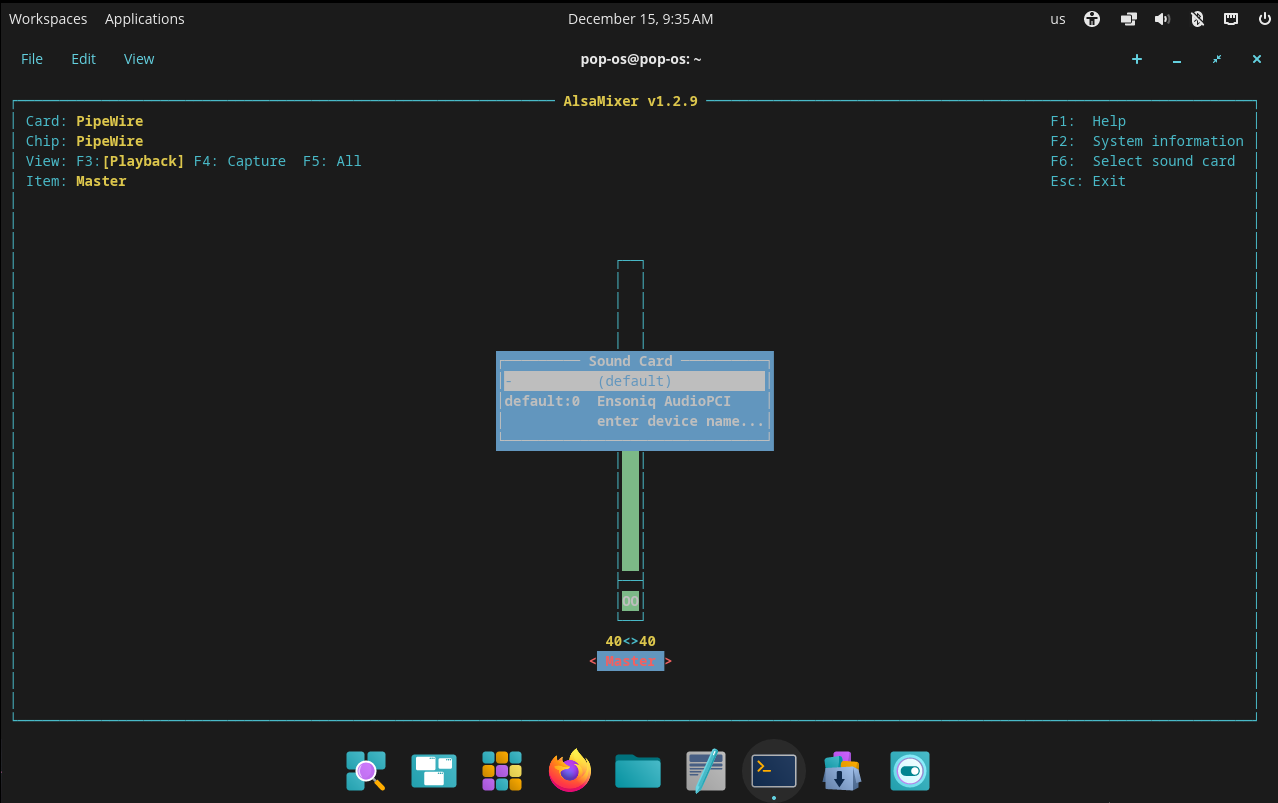 ALSAMixer select soundcard