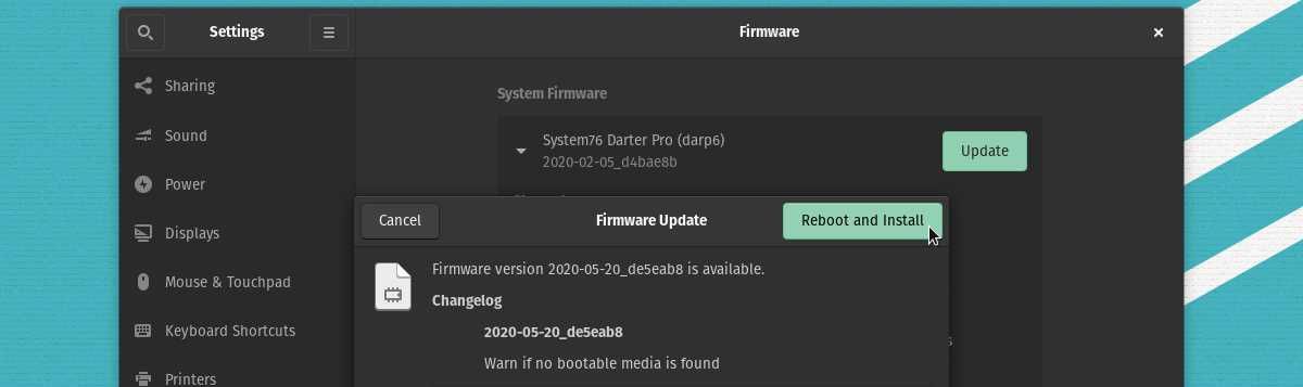 Starting a firmware update (Pop!_OS)