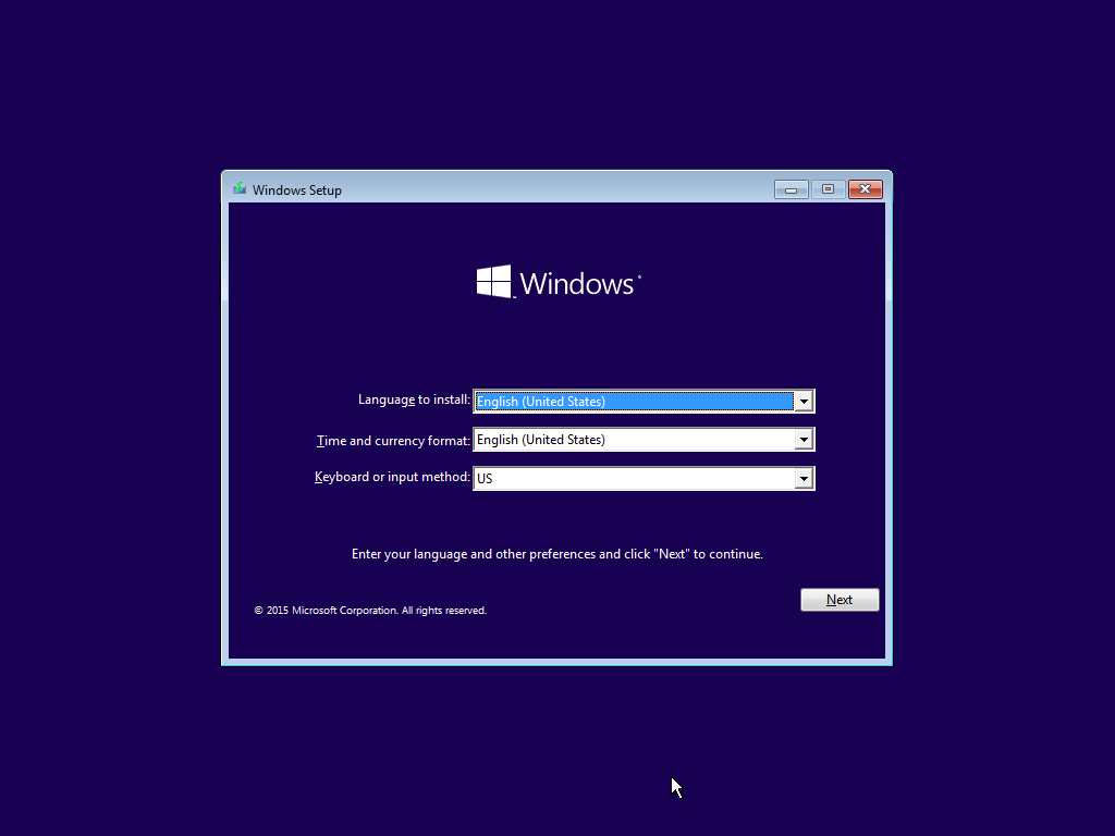Windows Setup window