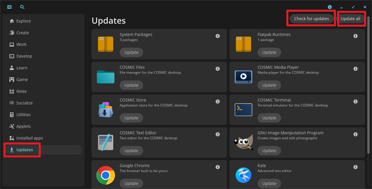 Update Software in Pop!_OS 24.04 COSMIC Store