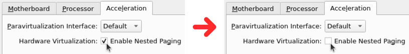 VirtualBox nested paging setting