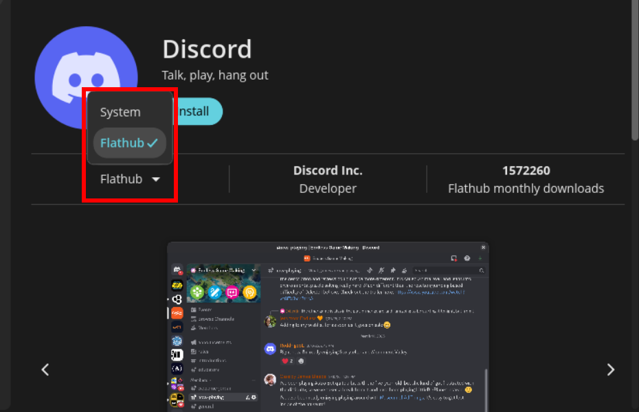 Selecting the app type in the COSMIC Store
