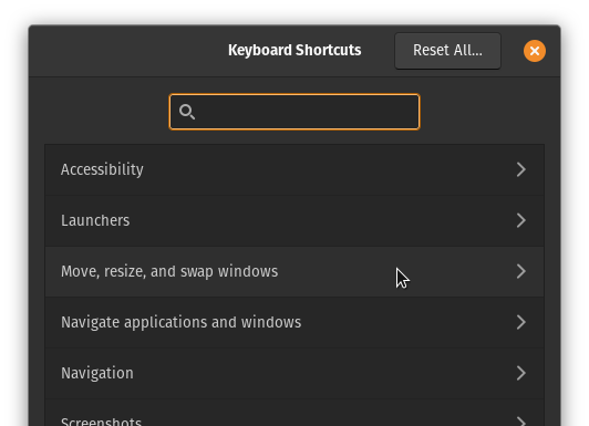 Keyboard Shortcuts dialog