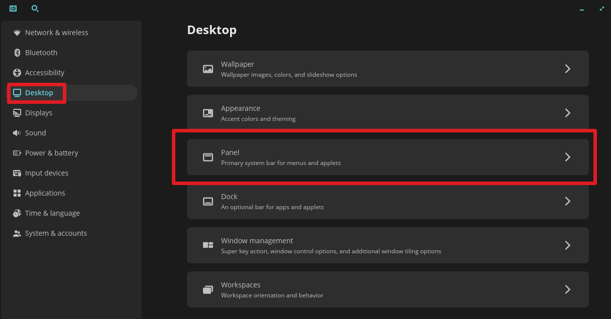 Access COSMIC Panel Settings in Pop!_OS 24.04