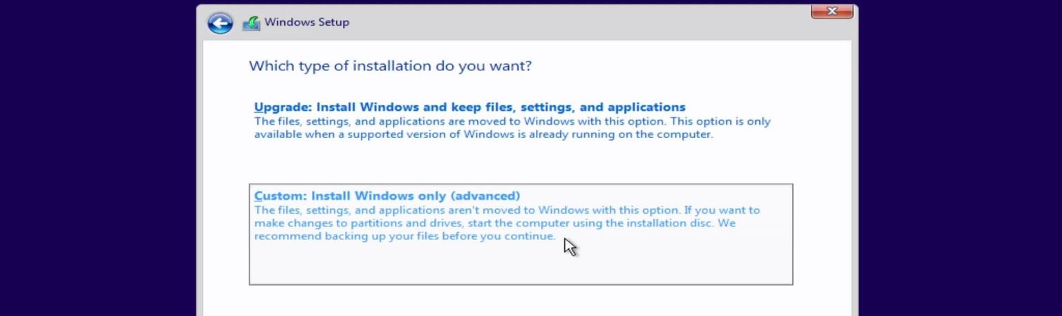 Windows installation types