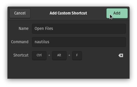 Adding a custom shortcut