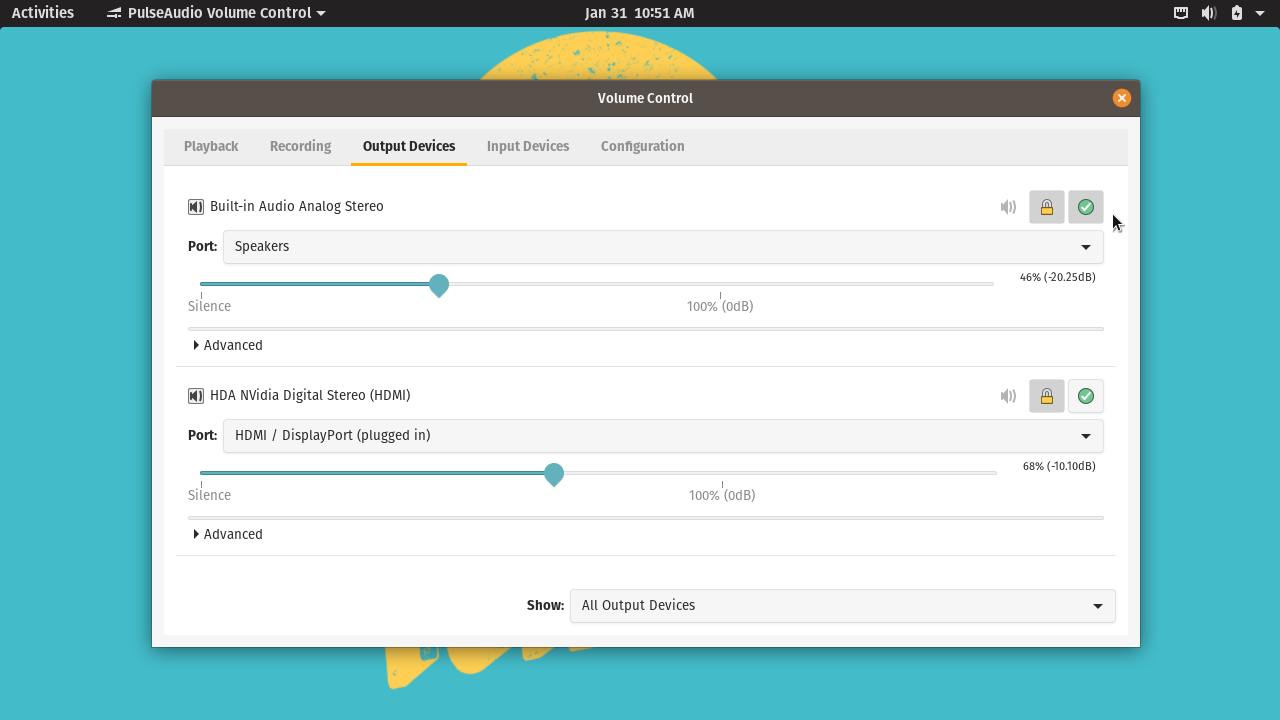 pavucontrol Output Devices